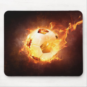 Tapis De Souris Ballon de football du football sur le feu