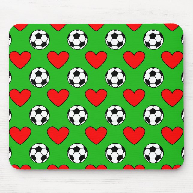 Tapis De Souris Ballons De Football Et Coeurs Rouges Dessin (Devant)