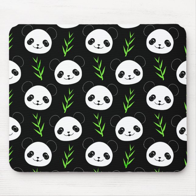 Tapis De Souris Bambou Motif Kawaii Panda En Blanc Noir (Devant)