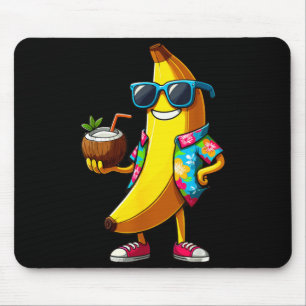 Tapis De Souris Banane portant des lunettes de soleil buvant un ét