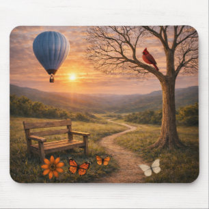 Tapis De Souris Banc de coucher de soleil paisible Ballon cardinal