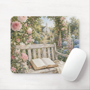 Tapis De Souris Banc de jardin de prière Chapelle Aquarelle