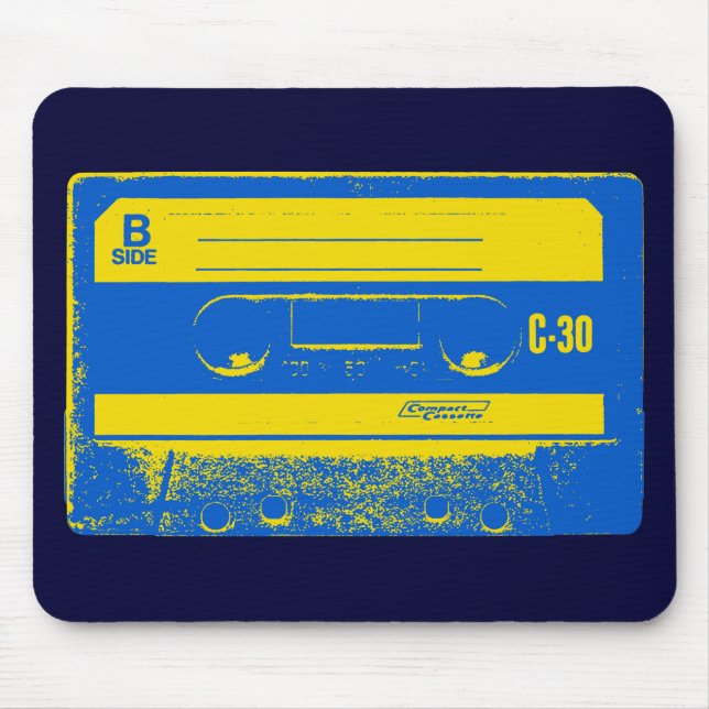 Tapis De Souris Bande Cassette Rétro Bleue et Jaune (Devant)