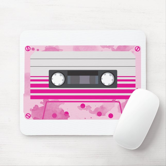 Tapis De Souris Bande de cassette rose avec éclaboussures d'aquare (Avec souris)