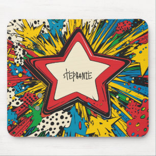 Tapis De Souris Bande dessinée colorée Pop Art Starburst explosion