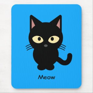Tapis De Souris Bande dessinée mignonne de meow de chat noir
