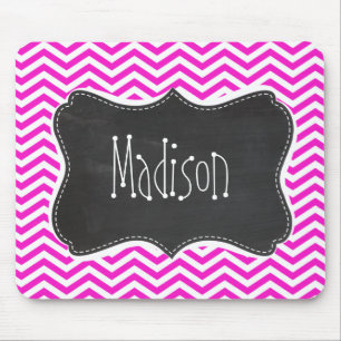 Tapis De Souris Bandes de Chevron Magenta Hot ; Retro Chalkboard