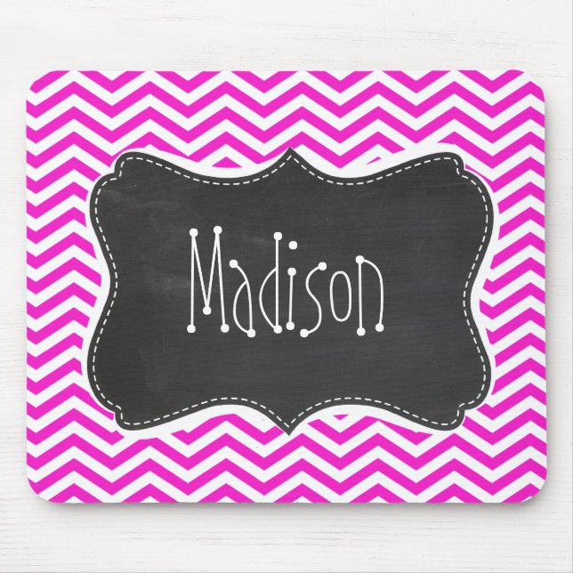 Tapis De Souris Bandes de Chevron Magenta Hot ; Retro Chalkboard (Devant)
