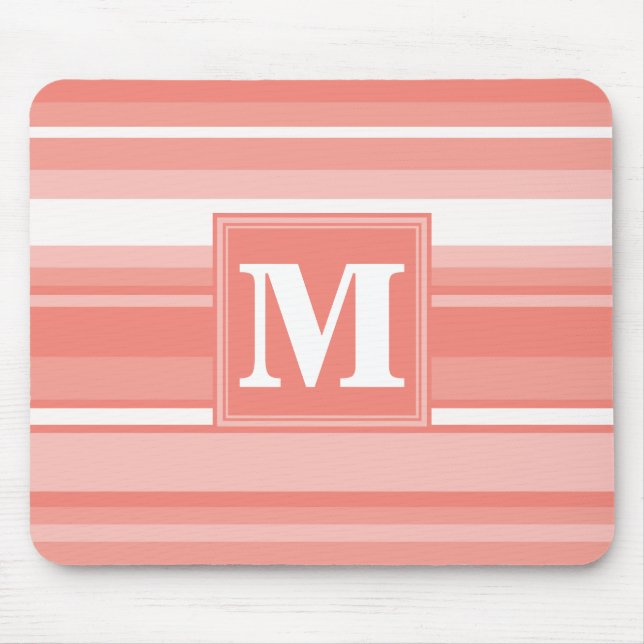 Tapis De Souris Bandes de corail monogramme (Devant)
