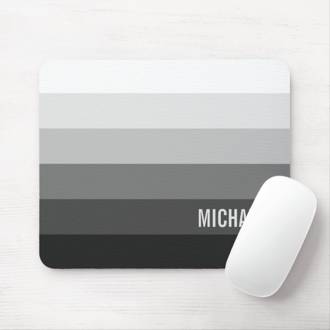 Tapis De Souris Bandes de dégradé noir et blanc avec nom (Avec souris)