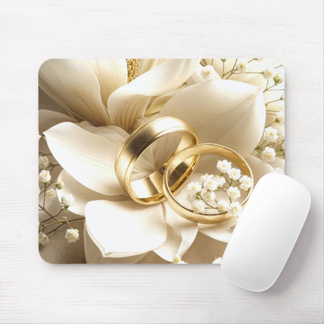 Tapis De Souris Bandes de Mariages d'or sur un Magnolia (Avec souris)