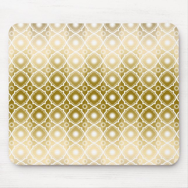 Tapis De Souris Bandes d'or et Quatrefoil blanc Géométrique (Devant)