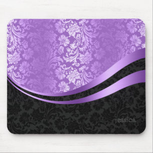 Tapis De Souris Bandes dynamiques damassées noires et violettes
