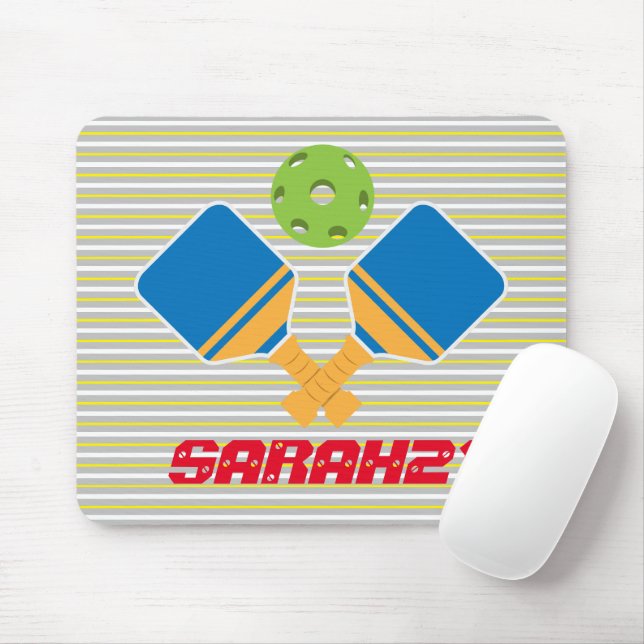 Tapis De Souris Bandes monogrammes Pickleball player Bleu vert (Avec souris)