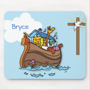 Tapis De Souris Baptême personnalisable de bébé Arche de Noé, garç