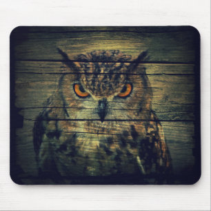 Tapis De Souris Barn Wood Gothique oiseau sauvage Éffrayant chouet
