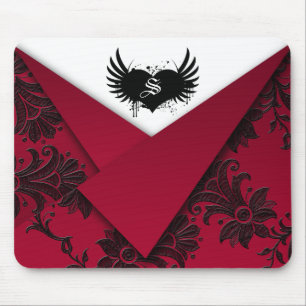 Tapis de souris baroque rouge et noir à monogramme