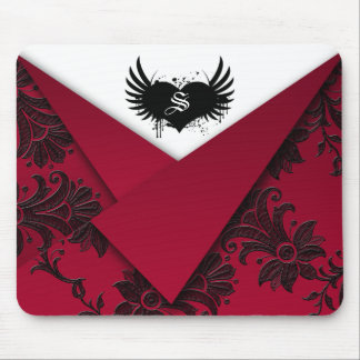 Tapis de souris baroque rouge et noir à monogramme