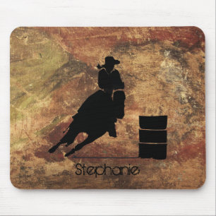 Tapis De Souris Barrel Racing Girl Silhouette on a Grunge Texture
