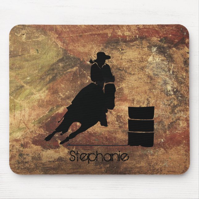 Tapis De Souris Barrel Racing Girl Silhouette on a Grunge Texture (Devant)
