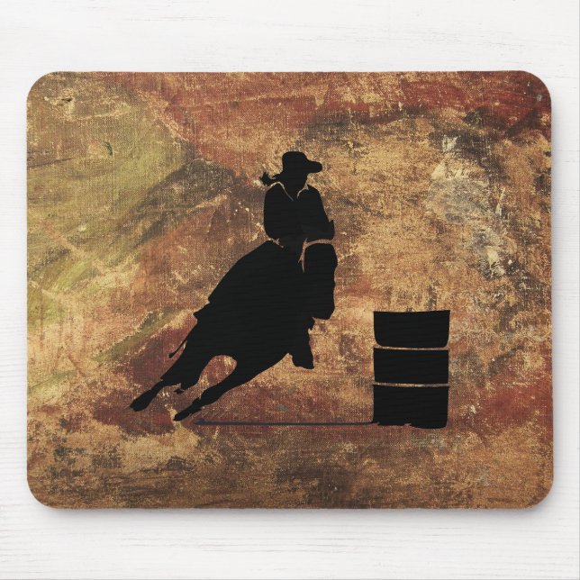 Tapis De Souris Barrel Racing Girl Silhouette on a Grunge Texture (Devant)