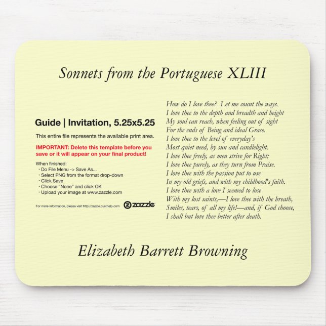 Tapis De Souris Barrett Browning - Sonnets du Portugais #43 (Devant)