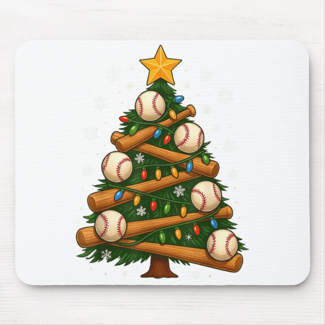 Tapis De Souris Baseball Bat Christmas Tree Lights Holiday Design  (Devant)