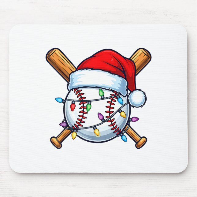 Tapis De Souris Baseball Christmas Lights Santa Christmas Baseball (Devant)
