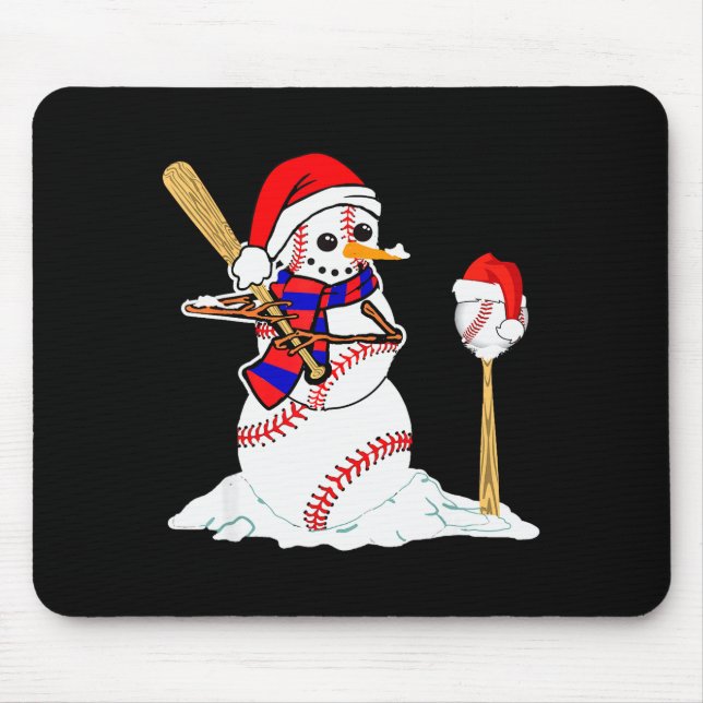 Tapis De Souris Baseball Christmas Snowman Playing Baseball  (Devant)