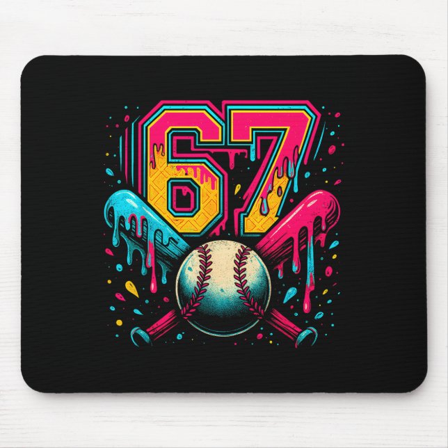 Tapis De Souris Baseball Drip 6 7 Numéro 67 Six Sept Mème Hommes (Devant)