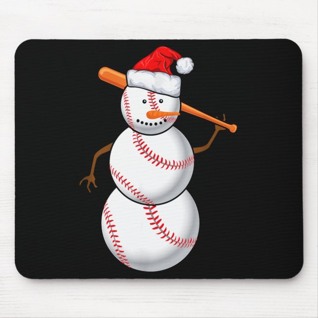 Tapis De Souris Baseball Fan Snowman Funny Christmas Gift  (Devant)