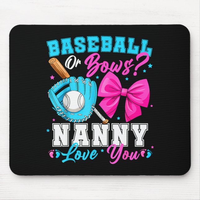 Tapis De Souris Baseball Or Bows Nanny Loves You Gender Reveal Fam (Devant)