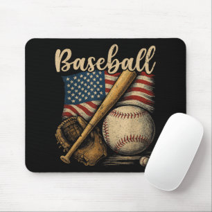 Tapis De Souris Baseball Patriotique Drapeau Américain Sport Vinta