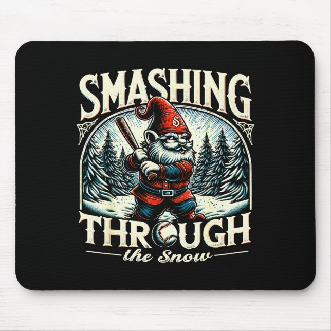 Tapis De Souris Baseball Player Christmas Gnome, Smashing Through  (Devant)