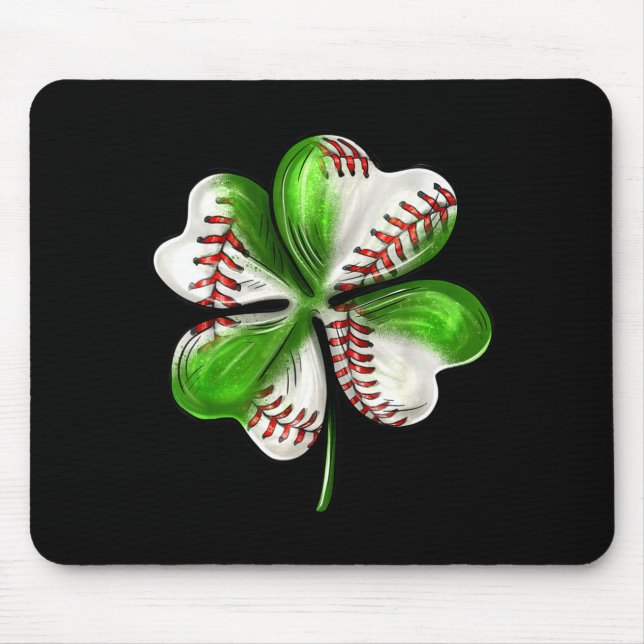 Tapis De Souris Baseball Shamrock St Patrick's Day Clover With Bas (Devant)