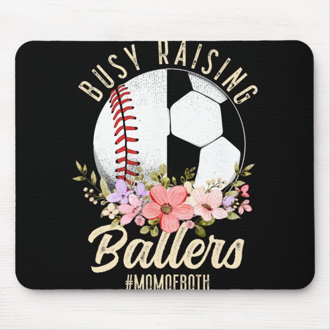 Tapis De Souris Baseball Soccer Mom Of Both Busy Raising Ballers  (Devant)