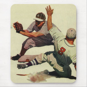 Tapis De Souris Baseball Sportif Vintage, Joueur Glissant vers le 