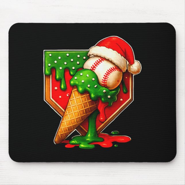 Tapis De Souris Baseball Xmas Christmas Baseball Ice Cream Drip Bo (Devant)