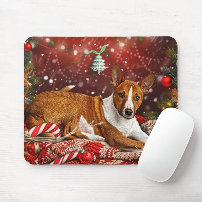 Tapis De Souris Basenji chien festif de Noël (Avec souris)