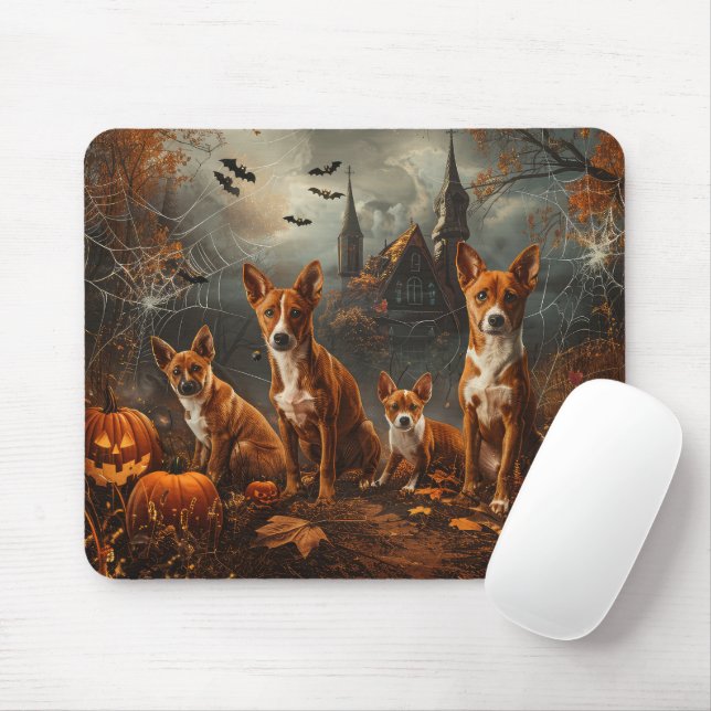 Tapis De Souris Basenji Halloween Chien De Nuit Délice (Avec souris)
