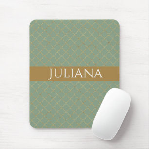 Tapis De Souris Basil Green Gold Quatrefoil Personnalisé
