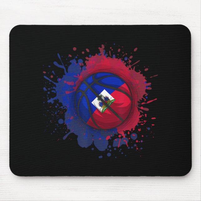 Tapis De Souris Basket-ball avec drapeau d'Haïti (Devant)