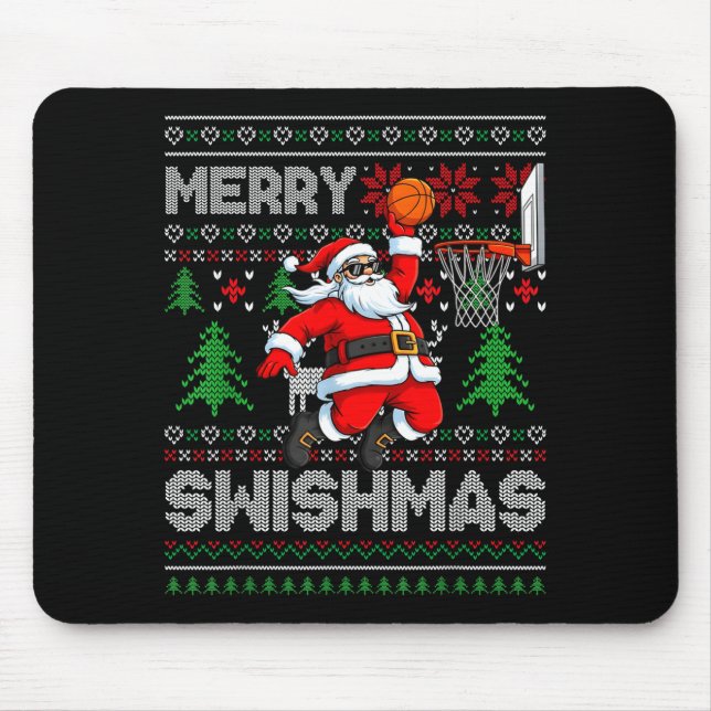 Tapis De Souris Basket-ball joyeux Swishmas Noël sale Père Noël Ho (Devant)