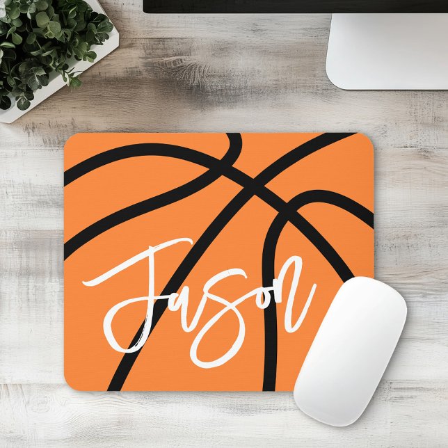 Tapis De Souris Basket-ball noir orange nom personnalisé (Basketball black orange custom name mouse pad)