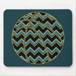 Tapis De Souris Basket-ball turquoise et Gold Chevron