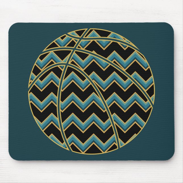 Tapis De Souris Basket-ball turquoise et Gold Chevron (Devant)