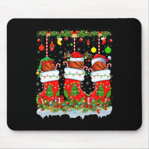 Tapis De Souris Basket Drôle Dans Les Chaussettes De Noël Éclairag
