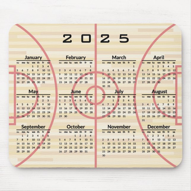 Tapis De Souris Basketball Court Design 2025 Calendrier Mousepad (Devant)