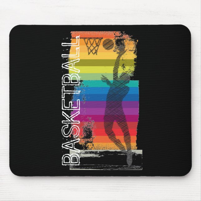 Tapis De Souris Basketball Grunge Rainbow Illustration noir (Devant)