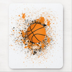 Tapis De Souris Basketball Grunge Tache de Peinture Orange Noir Co